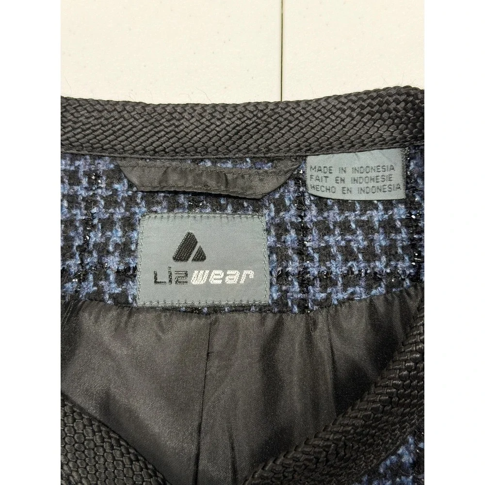 Vintage Lizwear Liz Claiborne Blazer Womens 12 Blue Black‎ Wool Tweed Academia